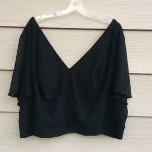 Torrid Chiffon crop top black ruffle sleeve faux buttons, elastic, size 4